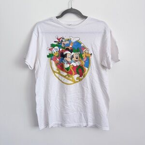 Vintage Disney Christmas Shirt Adult Size M White Mickie Minnie Goofy Donald